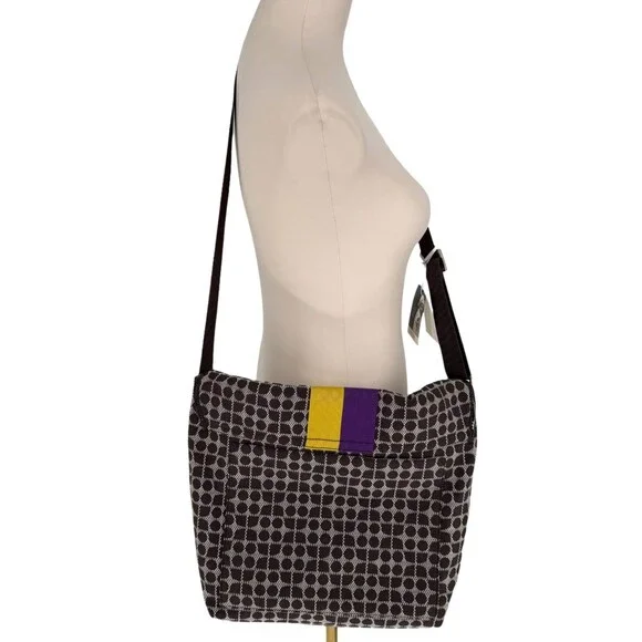 Kate Spade Classic Noel Dot Diaper Bag Large Brown Purple Y2K Stripe Messenger - Picture 9 of 12